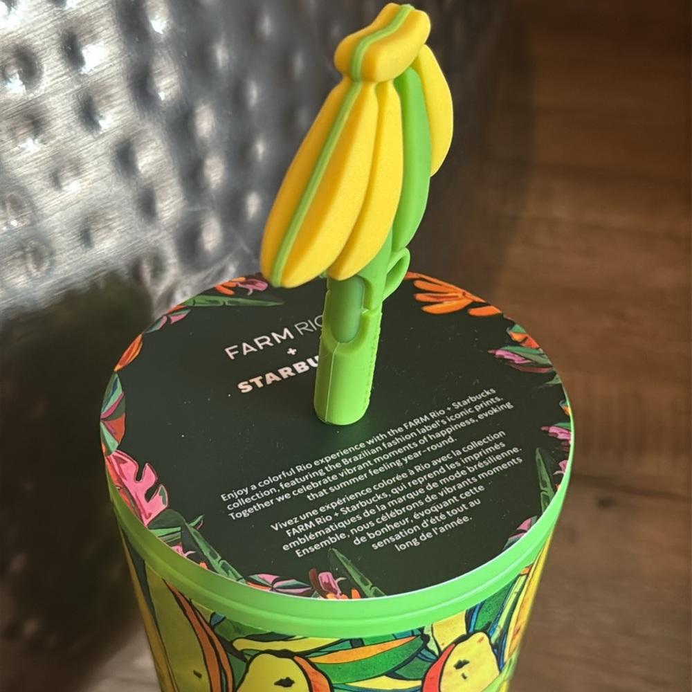 Starbucks + Farm Rio Summer 2025 Yellow Green Banana Cup Tumbler Straw Topper - Picture 2 of 5